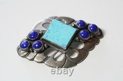 Vintage Signed I. Kee Navajo Native American Sterling Turquoise Lapis Brooch