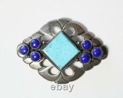 Vintage Signed I. Kee Navajo Native American Sterling Turquoise Lapis Brooch