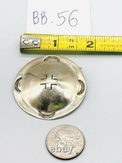 Vintage Signed Navajo Native American 925 Sterling Silver Round Brooch Pin