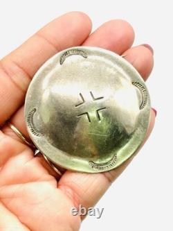 Vintage Signed Navajo Native American 925 Sterling Silver Round Brooch Pin