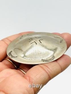 Vintage Signed Navajo Native American 925 Sterling Silver Round Brooch Pin