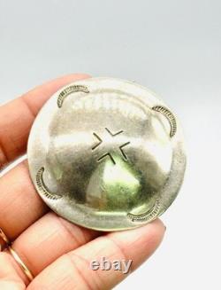 Vintage Signed Navajo Native American 925 Sterling Silver Round Brooch Pin