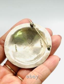 Vintage Signed Navajo Native American 925 Sterling Silver Round Brooch Pin
