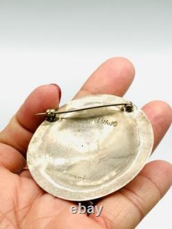 Vintage Signed Navajo Native American 925 Sterling Silver Round Brooch Pin