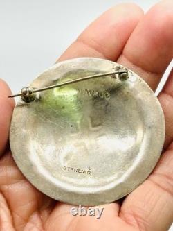 Vintage Signed Navajo Native American 925 Sterling Silver Round Brooch Pin