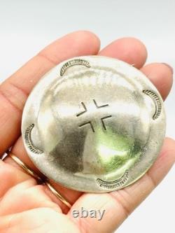 Vintage Signed Navajo Native American 925 Sterling Silver Round Brooch Pin