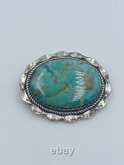 Vintage Signed Navajo Native American Sterling Silver Blue Turquoise Pin