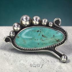 Vintage Signed Navajo Native American Sterling Silver Turquoise Brooch Pin