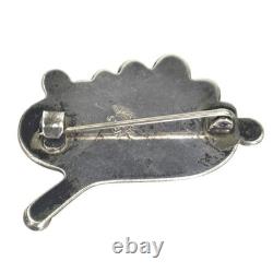Vintage Signed Navajo Native American Sterling Silver Turquoise Brooch Pin