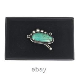 Vintage Signed Navajo Native American Sterling Silver Turquoise Brooch Pin