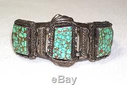 Vintage Signed Navajo Spider Web Turquoise Sterling Bracelet, Ring, Pin 64g