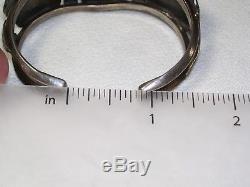 Vintage Signed Navajo Spider Web Turquoise Sterling Bracelet, Ring, Pin 64g