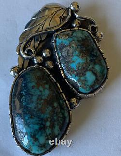 Vintage Signed Navajo Sterling Silver Tyrone Turquoise Pin/Pendant