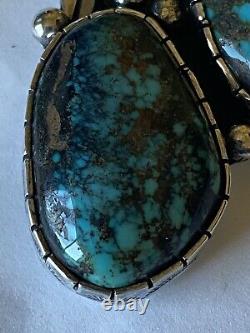 Vintage Signed Navajo Sterling Silver Tyrone Turquoise Pin/Pendant