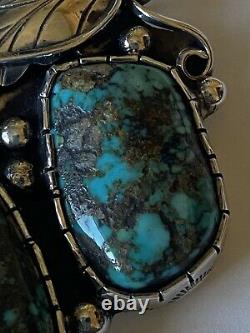 Vintage Signed Navajo Sterling Silver Tyrone Turquoise Pin/Pendant