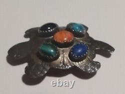 Vintage Signed RJ Platero Navajo Native American Sterling Silver Turtle Pin #139