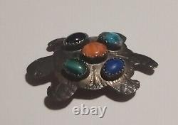 Vintage Signed RJ Platero Navajo Native American Sterling Silver Turtle Pin #139
