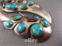 Vintage Signed Riveras Modernist Sterling Bisbee Turquoise Pin 3 Inch