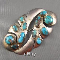 Vintage Signed Riveras Modernist Sterling Bisbee Turquoise Pin 3 Inch