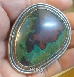 Vintage Signed Sterling Silver Turquoise Large Navajo Pin Brooch Pendant