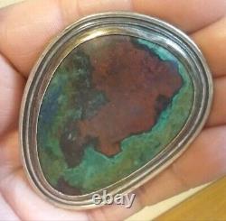 Vintage Signed Sterling Silver Turquoise Large Navajo Pin Brooch Pendant