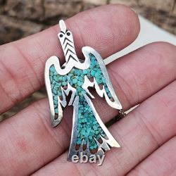Vintage Signed Tommy Singer Navajo Peyote Bird Hat Pin Tie Tack Turquoise Chip