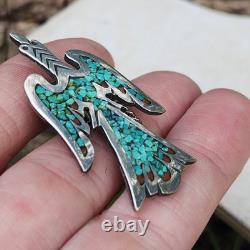 Vintage Signed Tommy Singer Navajo Peyote Bird Hat Pin Tie Tack Turquoise Chip