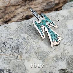 Vintage Signed Tommy Singer Navajo Peyote Bird Hat Pin Tie Tack Turquoise Chip