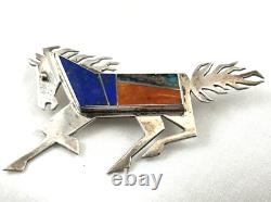 Vintage Signed V Native American Turquoise Lapis Coral Figural Pin Brooch