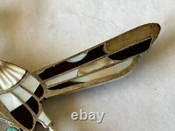 Vintage Signed Zuni Eddie Beyuka Sterling Silver Inlay Roadrunner Pin