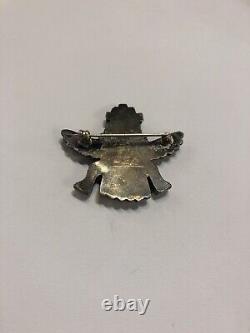 Vintage Signed Zuni Pin Mosiac Inlay Sterling Silver Knifewing