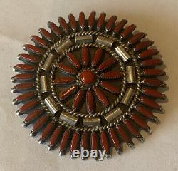 Vintage Signed Zuni Sterling Silver Coral Needlepoint Pin/Pendant Combination