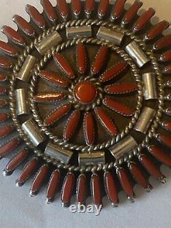 Vintage Signed Zuni Sterling Silver Coral Needlepoint Pin/Pendant Combination