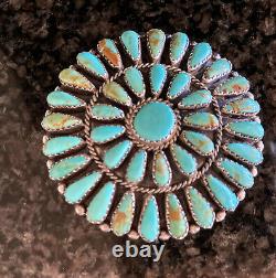 Vintage Signed Zuni Sterling Silver'Petit Point' Turquoise Pin Pendant