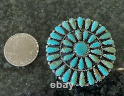 Vintage Signed Zuni Sterling Silver'Petit Point' Turquoise Pin Pendant