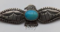 Vintage Silver Indian Navajo Turquoise Eagle Brooch Pin Left Facing