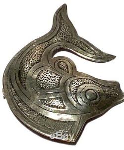 Vintage Silver Pacific Northwest Native Salmon Figure Artisan Brooch Pin
