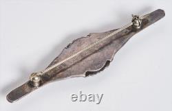 Vintage Silver & Turqouise Native American Navajo Pin Brooch w. Stamped Symbols