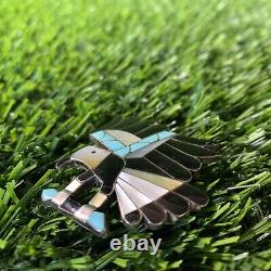 Vintage Silver Zuni Inlay Multi Stone Hawk Eagle Bird Pin Brooch