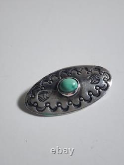 Vintage Southwest Native American Navajo Sterling Silver Turquoise Concho Brooch