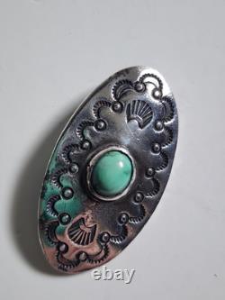 Vintage Southwest Native American Navajo Sterling Silver Turquoise Concho Brooch