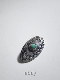 Vintage Southwest Native American Navajo Sterling Silver Turquoise Concho Brooch