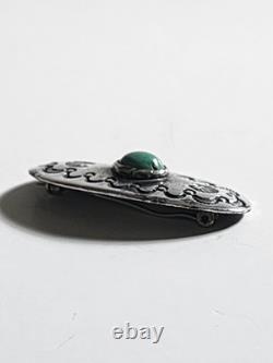Vintage Southwest Native American Navajo Sterling Silver Turquoise Concho Brooch