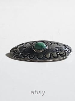 Vintage Southwest Native American Navajo Sterling Silver Turquoise Concho Brooch