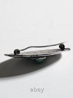 Vintage Southwest Native American Navajo Sterling Silver Turquoise Concho Brooch