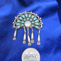 Vintage Southwest Turquoise Headdress Brooch With Sunface And Dangles