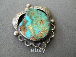 Vintage Southwestern Native American Turquoise Sterling Silver Pendant Pin