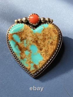 Vintage Sterling American Turquoise Coral Brooch/Pendant