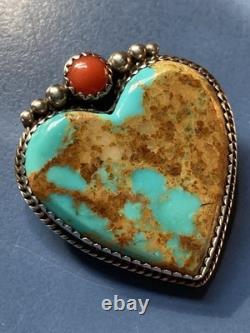 Vintage Sterling American Turquoise Coral Brooch/Pendant