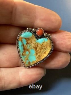 Vintage Sterling American Turquoise Coral Brooch/Pendant